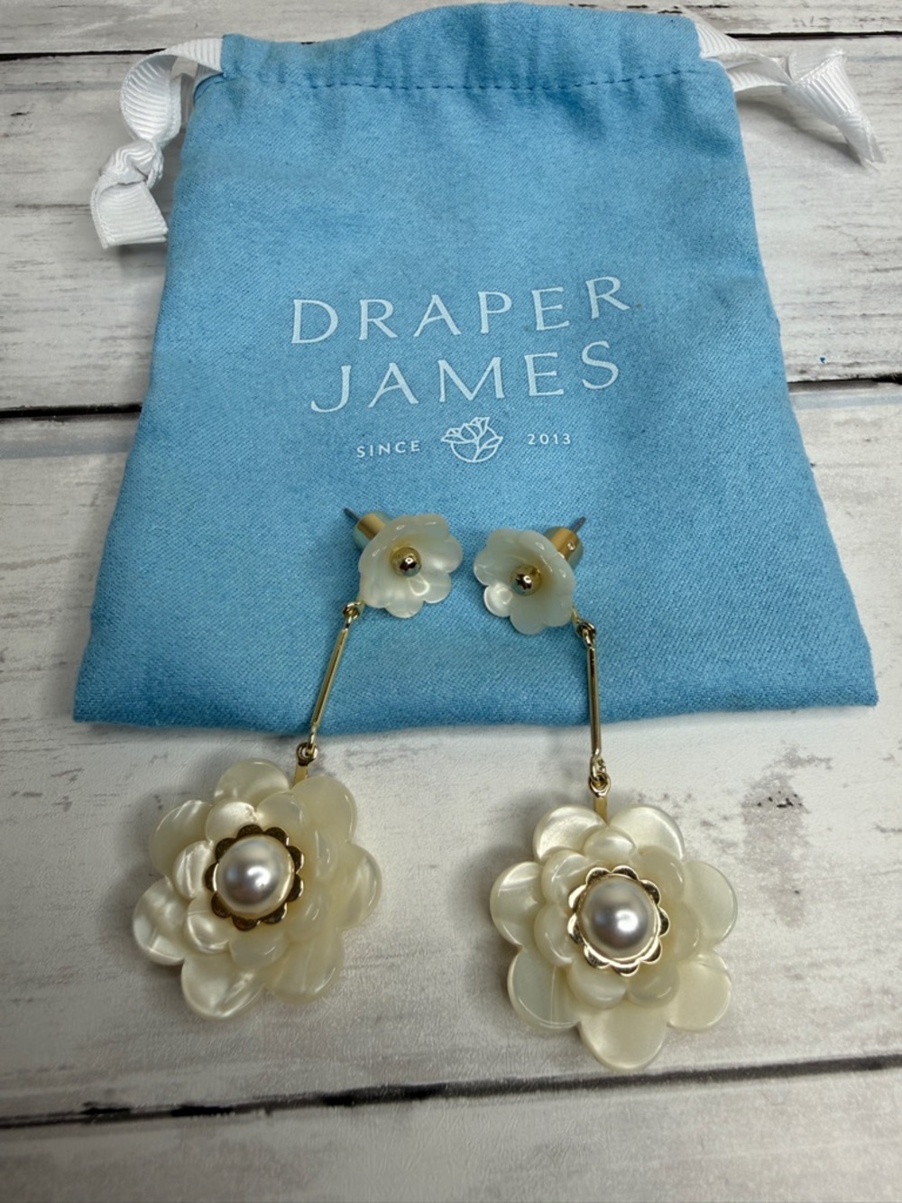 Draper James Pearl-Center Cream Floral Drop Earrings